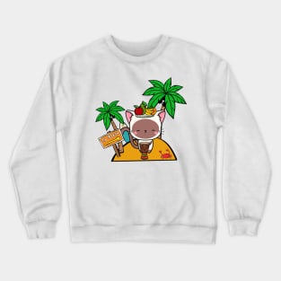 Funny white cat is on a deserted island Crewneck Sweatshirt